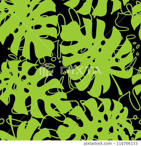 tropical leaves seamless black and green pattern, texture, background tropical leaves seamless black and green pattern, texture, background 118766133