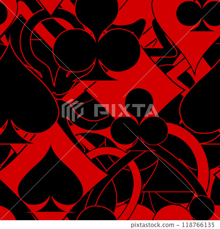 abstract seamless black and red pattern of different card suits, texture, design 118766135