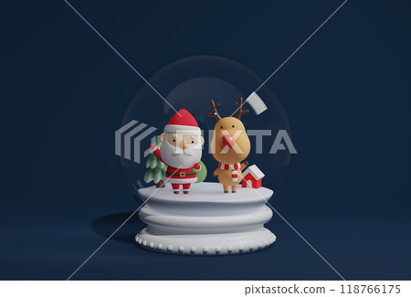 snow globe 3D graphics decorated with Santa Claus and Rudolph snow globe 3D graphics decorated with Santa Claus and Rudolph 118766175