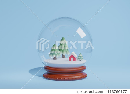 snow globe 3D graphics decorated with houses and trees snow globe 3D graphics decorated with houses and trees 118766177