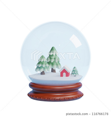 snow globe 3D graphics decorated with houses and trees 118766178