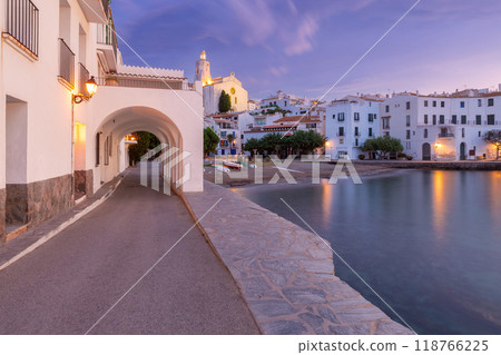 Dawn at Cadaques Waterfront with Church of Santa Maria, Catalonia, Spain 118766225