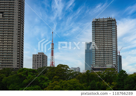 從濱離宮恩賜庭園眺望東京鐵塔 從濱離宮恩賜庭園眺望東京鐵塔 118766289