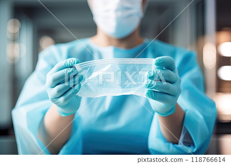Medical doctor with two hands in position to hold something. 118766614