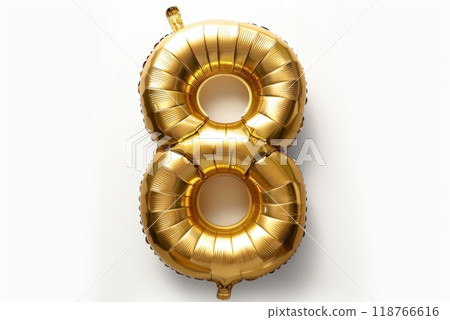 Multi-colored foil balloons in the shape of number 8 on a white background 118766616