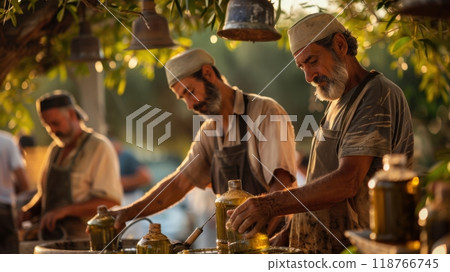Modern greek farmers are making olive oil 118766745