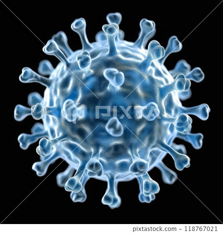 Scientific illustration of a virus structure with detailed features Scientific illustration of a virus structure with detailed features 118767021