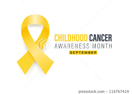 Childhood Cancer Awareness Month Banner, September. Card or Placard with Realistic 3D Vector Gold Yellow Ribbon on White Background. Childhood Cancer Awareness Symbol. World Childhood Cancer Day 118767419