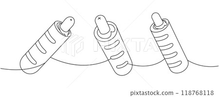 French hot dog set one line continuous drawing. American street fast food. Vector linear illustration. French hot dog set one line continuous drawing. American street fast food. Vector linear illustration. 118768118