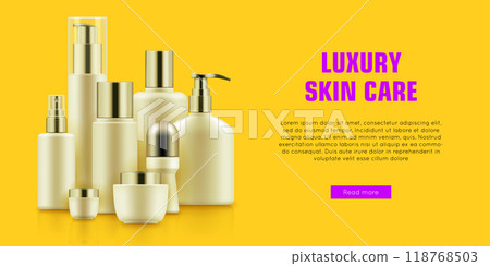 Quality cosmetic bottle poster. Beauty and health concept. Cleansing and skincare organic treatment. Realistic template vector illustration 118768503