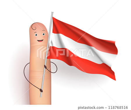 Finger holding Austria, waving flag. Politics and geography concept. Carried in a procession. Realistic vector illustration on white background 118768516