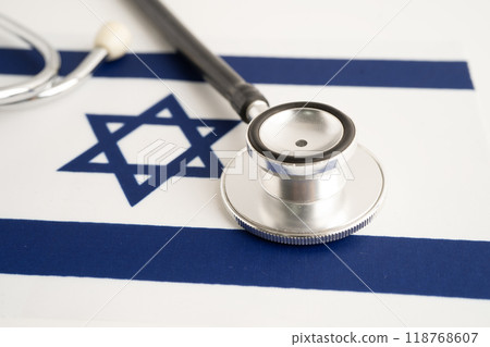 Israel flag with black stethoscope, Business and finance concept. 118768607