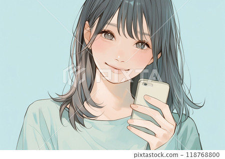 Girl using smartphone Generative AI 118768800