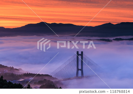 Harp Bridge surrounded by a sea of clouds in Chichibu 118768814
