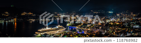 Cruise ship arriving at Nagasaki Port (Adora Magic City) Night view from Mt. Nabekanmuriyama Panorama [Nagasaki City] 118768982