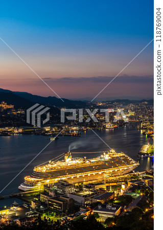Cruise ship arriving at Nagasaki Port (Adora Magic City) Night view from Mt. Nabekanmuri [Nagasaki City] 118769004