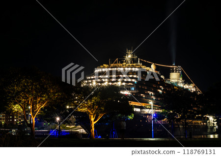 長崎港客船抵達(阿多拉魔法城) 從水部之森公園看到的夜景【長崎市】 長崎港客船抵達(阿多拉魔法城) 從水部之森公園看到的夜景【長崎市】 118769131