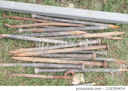 iron tent stake stock on field iron tent stake stock on field 118769454