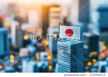 A Japanese male office worker holding a blue sky and the Japanese flag (inbound, import, export, global company, foreign-affiliated company) A Japanese male office worker holding a blue sky and the Japanese flag (inbound, import, export, global company, foreign-affiliated company) 118769524