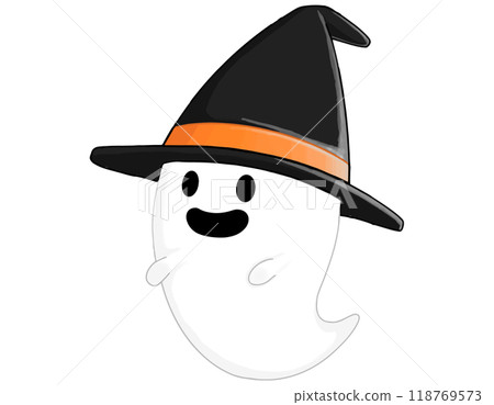 Smiling ghost wearing a big hat Orange Smiling ghost wearing a big hat Orange 118769573
