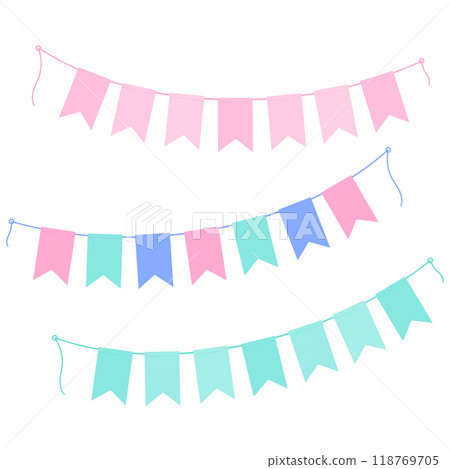 Festive pennants garlands in trendy soft shades pink, mint and blue. Set of 3 Greeting or cards idea Festive pennants garlands in trendy soft shades pink, mint and blue. Set of 3 Greeting or cards idea 118769705