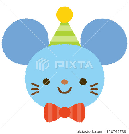 Cute mouse face with party hat and bow tie 118769788