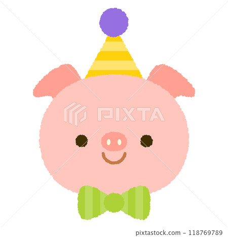 可愛的豬臉，戴著派對帽和領結 118769789