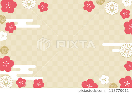 New Year's card template Japanese plum pattern 12-4 118770011