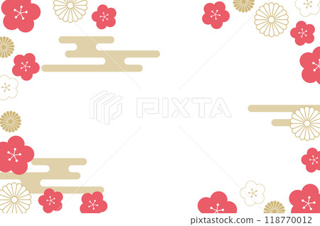 New Year's card template Japanese plum pattern 12-3 118770012