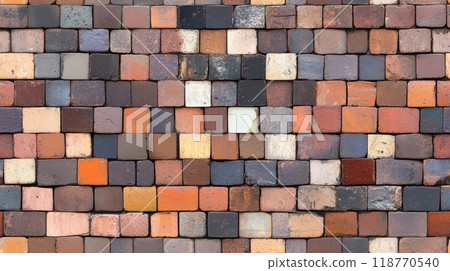 Seamless rustic brick wall pattern in shades of orange and brown. Perfect for backgrounds or architectural design concepts. Seamless rustic brick wall pattern in shades of orange and brown. Perfect for backgrounds or architectural design concepts. 118770540