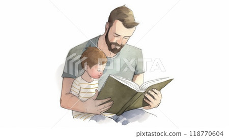 A tender moment as a father lovingly reads a story to his child, A tender moment as a father lovingly reads a story to his child, 118770604