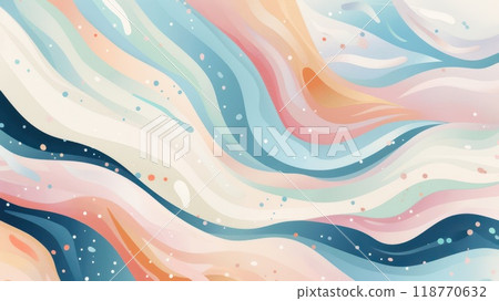 Vibrant pastel abstract design with curved lines and confetti-like dots. The energetic mix of colors and shapes creates a lively and dynamic visual. Vibrant pastel abstract design with curved lines and confetti-like dots. The energetic mix of colors and shapes creates a lively and dynamic visual. 118770632