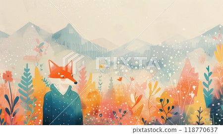 Cat character wearing a hoodie standing in front of an abstract colorful leaf background. Concept of urban lifestyle and street art. Cat character wearing a hoodie standing in front of an abstract colorful leaf background. Concept of urban lifestyle and street art. 118770637
