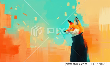 Fox character in a colorful abstract background, side profile view. Concept of introspection and vibrant life. Fox character in a colorful abstract background, side profile view. Concept of introspection and vibrant life. 118770638