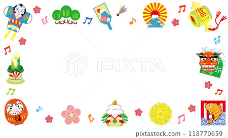 New Year's simple frame (New Year's objects and musical notes) New Year's simple frame (New Year's objects and musical notes) 118770659