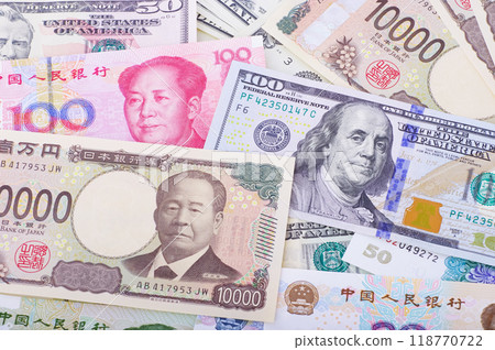 日本、美國和中國紙幣 118770722