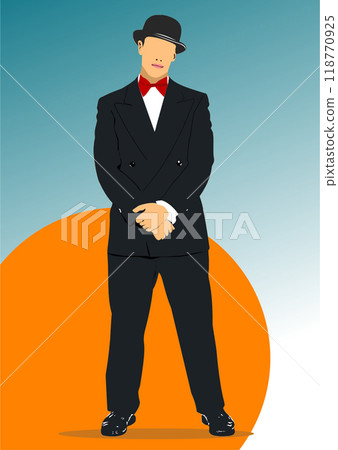 Vintage Gentleman Wearing Top Hat Isolated on White Background. 3d color hand drawn vector illustration 118770925