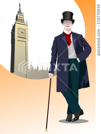 Abstract London gentleman in hat Vector 3d hand drawn illustration 118770938