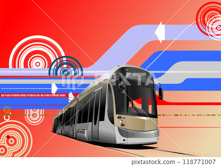 Abstract hi-tech color  background with tram image. 3d vector hand drawn Illustration 118771007