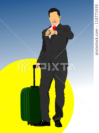 Man with suitcase. Vector 3d hand drawn illustration Man with suitcase. Vector 3d hand drawn illustration 118771038