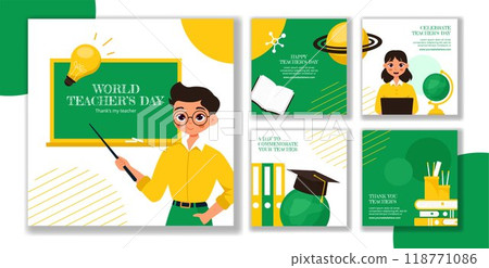 Teacher's Day Social Media Post Flat Cartoon Hand Drawn Templates Background Illustration 118771086