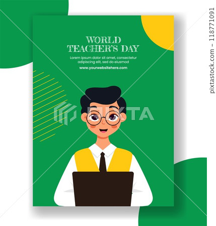 Teacher's Day Vertical Poster Flat Cartoon Hand Drawn Templates Background Illustration 118771091