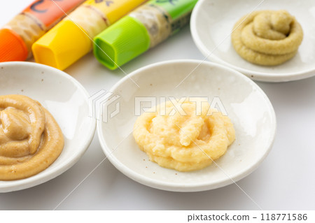 Tube ginger, mustard, and wasabi paste Tube ginger, mustard, and wasabi paste 118771586