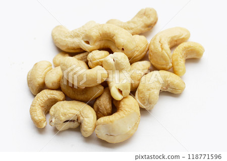 Cashew nuts on white background. 118771596