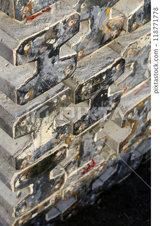 Concrete piles foundation on construction site Concrete piles foundation on construction site 118771778