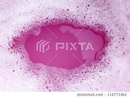 White detergent foam bubble, pink background. 118771862