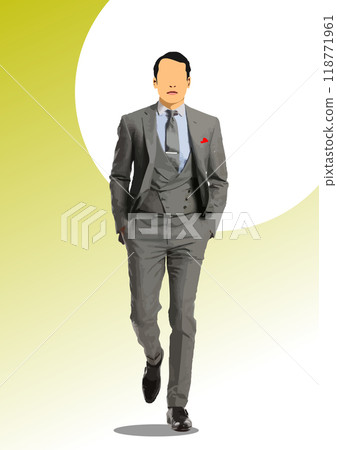 Businessman is going on the road. 3d vector hand drawn illustration Businessman is going on the road. 3d vector hand drawn illustration 118771961