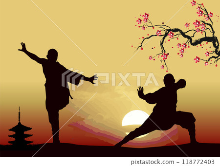 Japan style background with combat  image. Color 3d vector hand drawn  illustration 118772403