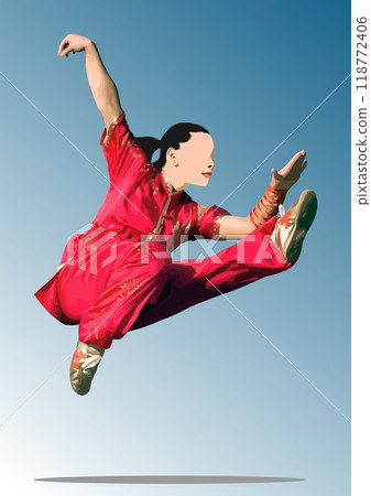 Oriental combat sports. Wu-shu. Colored 3d vector hand drawn illustration. Oriental combat sports. Wu-shu. Colored 3d vector hand drawn illustration. 118772406