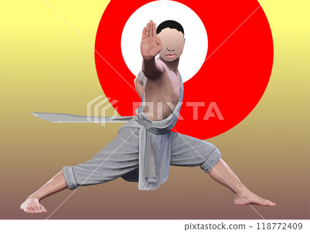 Silhouette of a man showing martial wushu, kung fu exercise. Hand drawn 3d Vector illustration. Silhouette of a man showing martial wushu, kung fu exercise. Hand drawn 3d Vector illustration. 118772409